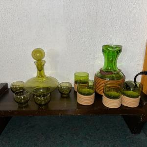 Photo of GREEN GLASS DECANTERS AND DRINKING GLASSES