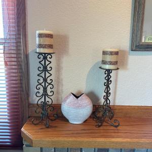 Photo of BEAUTIFUL CANDLE HOLDERS WITH BELLA CANDELLA CANDLES AND VASE