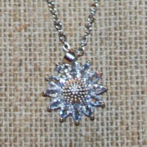 Photo of 12 Point "Sunflower Star" PENDANT (¾" Diam.) on a Silver Tone necklace Chain 18