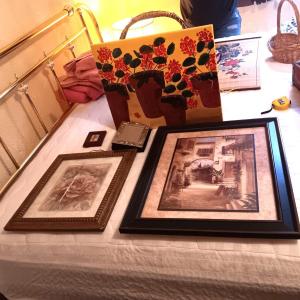Photo of FRAMED PICTURES, PHOTO BOOK AND OIL ON CANVAS FLORAL PICTURE