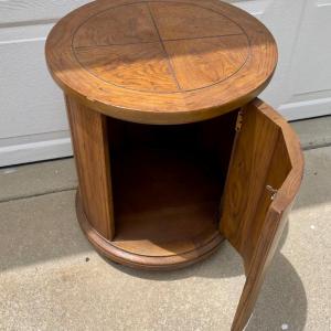 Photo of Round Oak Wood End Table with Storage