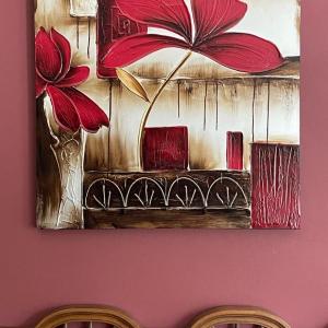 Photo of Artwork 30” square red flowers