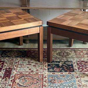 Photo of Wood Parquet End Tables Mid-Century