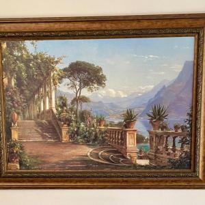 Photo of Framed Wall Art Landscape Lithograph of a Mediterranean Villa 36 x 48 inches