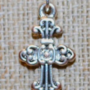 Photo of Anchor Bottom Silver Tone Cross PENDANT (1" x ½") on an Adjustable Necklace Cha