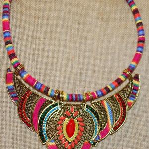 Photo of Gorgeous Colorful Tribal Style Necklace Size: 12" Neck Size & 3 Moveable Metal A