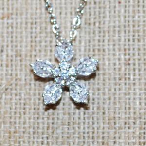 Photo of Diamond Style Starburst PENDANT (¾" Diam.) on a Silver Tone Necklace Chain 17" 