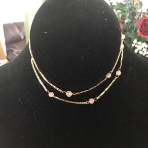 Photo of 18K gold plated semi precious gemstones rose quartz Charged choker necklace