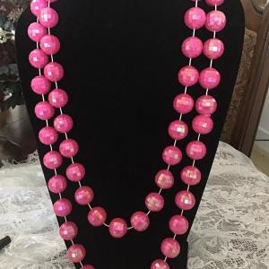 Photo of Hot Pink Acrylic AB Disco Ball Flapper Style Necklace