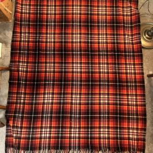 Photo of Vintage Plaid Weave Fringed Blanket 51" x 66" in Good Preowned Condition.