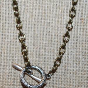 Photo of Bronze Style Colored Large Link Single Chain with Impressive Toggle Clasp 30" L