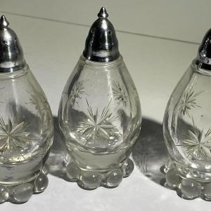 Photo of Lot of 3 Antique Cut/Etched Imperial Footed Salt or Pepper Shakers in Good Preow