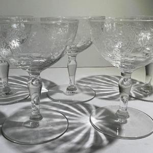 Photo of Lot of 5 Antique Cut/Etched Early Stemware Glasses in VG Preowned Condition.