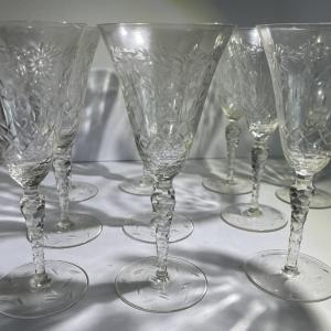 Photo of Lot of 10 Antique Early Stemmed Wine Glasses 8-1/8" Tall in VG Preowned Conditio