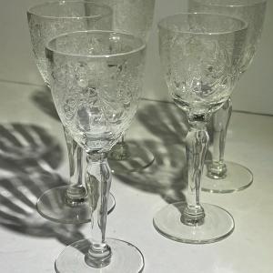 Photo of Lot of 4 Antique Cut/Etched Early Stemware Shot Glasses in VG Preowned Condition