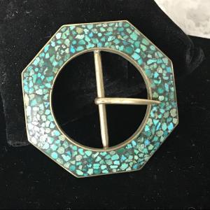 Photo of Women’s vintage, brass and turquoise belt buckle