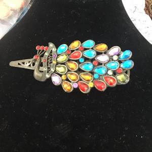 Photo of Vintage rhinestone peacock hair clip