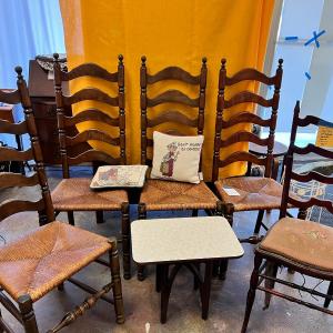 Photo of 5 Ladder back chairs and a small table