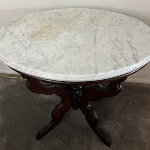 Photo of Antique Marble Top Lamp Table 28.5" Wide x 26.5" x 20" as Pictured.