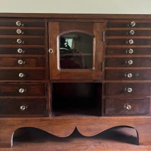 Photo of Antique Harvard Style Dental/Jewelry Cabinet with Crystal Knobs 33" Wide & 26" T
