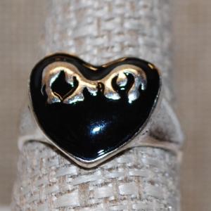 Photo of Size 8½ All Silver Tone "Black Heart" Ring (4.8g)