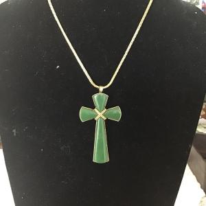 Photo of Vintage brass cross pendant, Gold toned chain