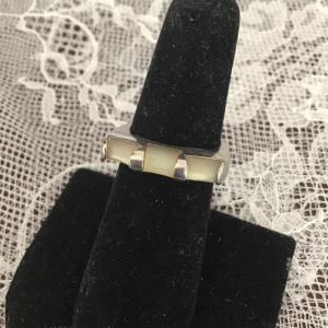Photo of Modern Mother of Pearl Inlay Stackable Band Ring
