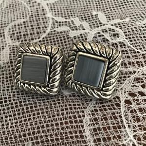 Photo of Vintage GORGEOUS Silver Highly Detailed Rectangle w/ Hematite Center Stud Earrin