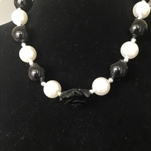 Photo of Vintage Chunky Choker Necklace Black & White with black rose Statement