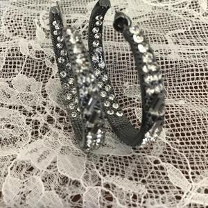 Photo of Silver tone sparkle rhinestone hoops earrings