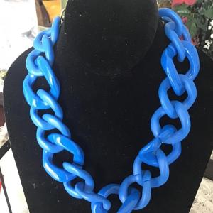 Photo of Blue Chunky Chain Link Necklace Gold Tone Statement