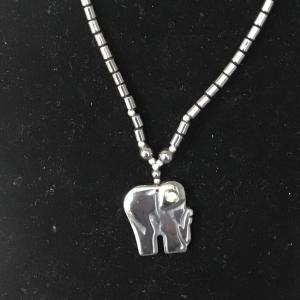 Photo of Black Onyx Elephant Chocked Necklace / SS Simulated Diamond As Eye unknown brand