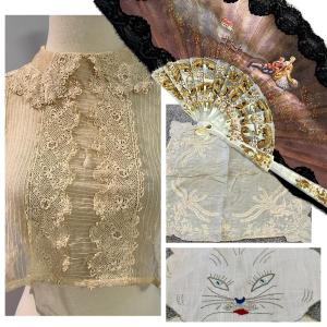 Photo of Antique & Vintage Accessories Lot - Lace Collar, Mother of Pearl Fan
