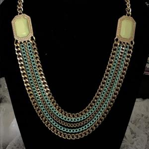 Photo of Beautiful Gold, toned, turquoise, toned chain, long fashion, necklace