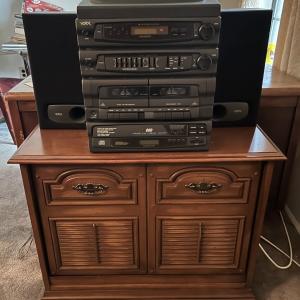 Photo of Vintage Mid-Century Modern Stereo Unit w/Turntable, Record Cabinet, Albums/LP's 