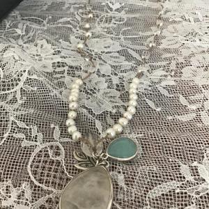 Photo of Silpada Sterling Silver Pearl Quartzite Crystal Cord Leaf Long Necklace