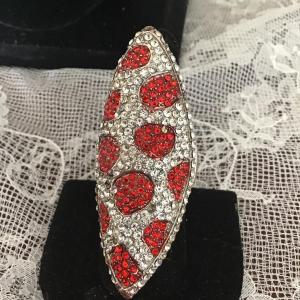 Photo of Silver and red Rhinestone long finger adjustable ring