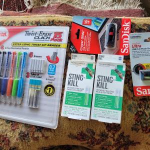 Photo of Smalls New mechanical pencils, wasp/bee sting swabs, flash drives