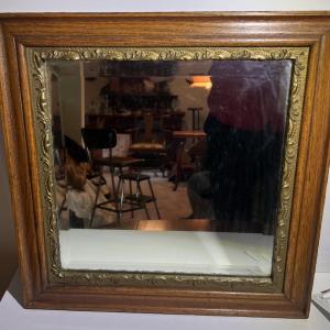 Photo of Antique/Vintage Hand Made Beveled Glass Mirror 18.5" x 18.5" c1900 in Good Preow