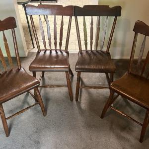 Photo of (4) Early American Primitive Hand Made Wooden Kitchen Table Chairs circa1800's i