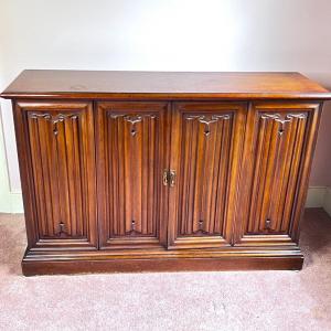 Photo of MCM Vintage Solid Wood Console Table with Inlay Design on Top
