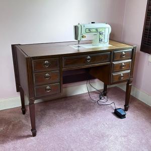 Photo of Vintage Sears Kenmore Sewing Machine Table with Drawers Full of Sewing Notions