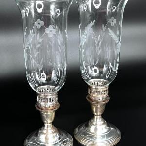 Photo of Beautiful Vintage Sterling Silver Candle Holders with Crystal Globes - Internati