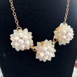 Photo of 3-D ivory flower beaded statement necklace