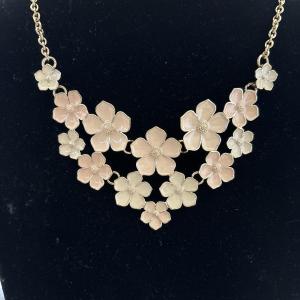 Photo of Vintage bohemian pale peach Flower bib, gold Tone statement necklace