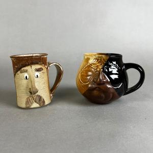 Photo of 687 Vintage Handcrafted 3D Face Stoneware Mugs