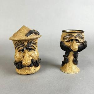 Photo of 670 Vintage Handcrafted Stoneware Face Cups by Jim Kozlowski