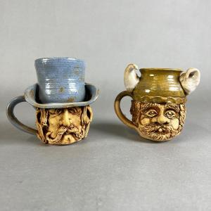Photo of 682 Vintage Handcrafted 3D Face Stoneware Mugs