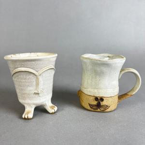 Photo of 671 Vintage Handcrafted Stoneware Face Mugs