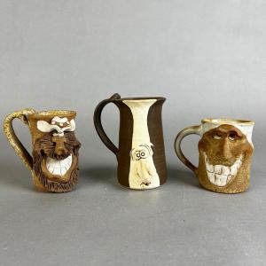 Photo of 673 Vintage Handcrafted Stoneware Funny Face Mugs